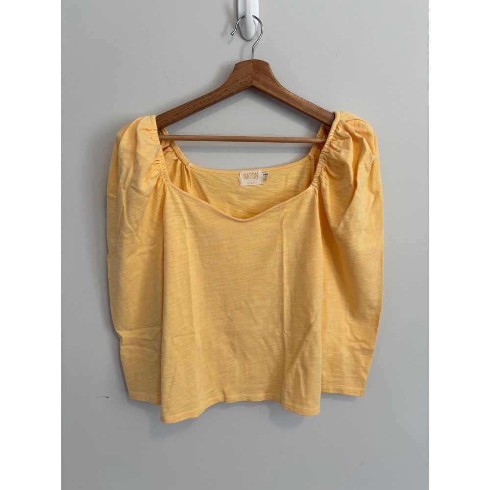Nation LTD Yellow Cotton Slub Sweetheart Puff Sleeve Top Small Womens